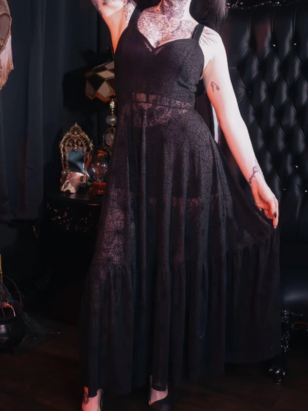 Aradia by Elle Rebel spider’s silk mesh maxi dress